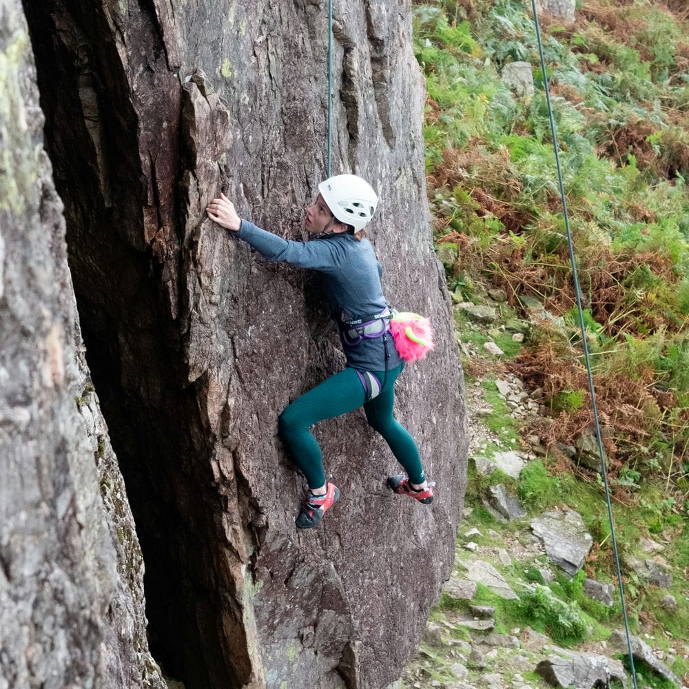 someone rock climbing